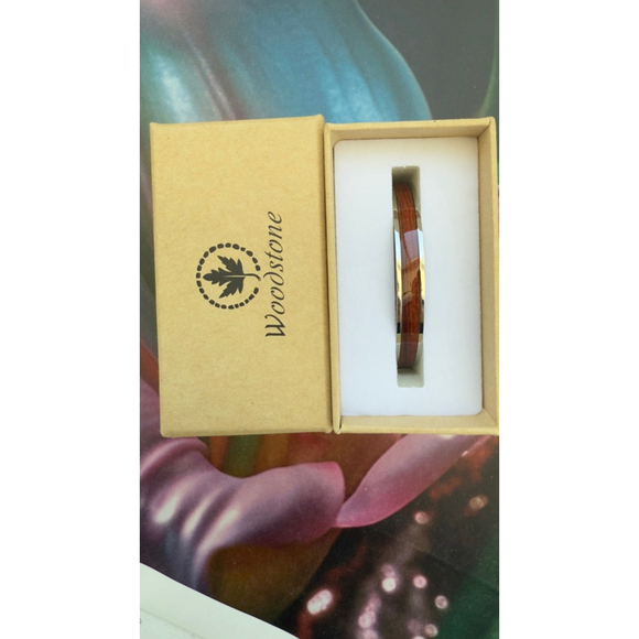 Women's Woodstone One Size Silver & Brown Wood Inlay Cuff Bracelet BNIB - Picture 2 of 4